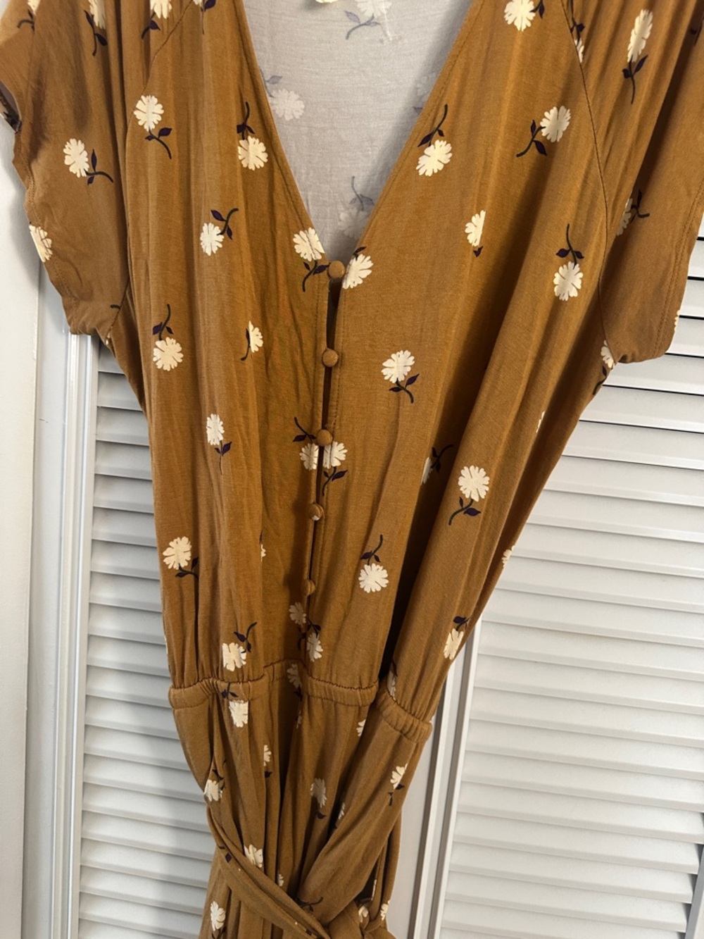 Matilda Jane Tan Floral Short-Sleeve Wide-Leg Jumpsuit Size XL - Picture 4 of 5